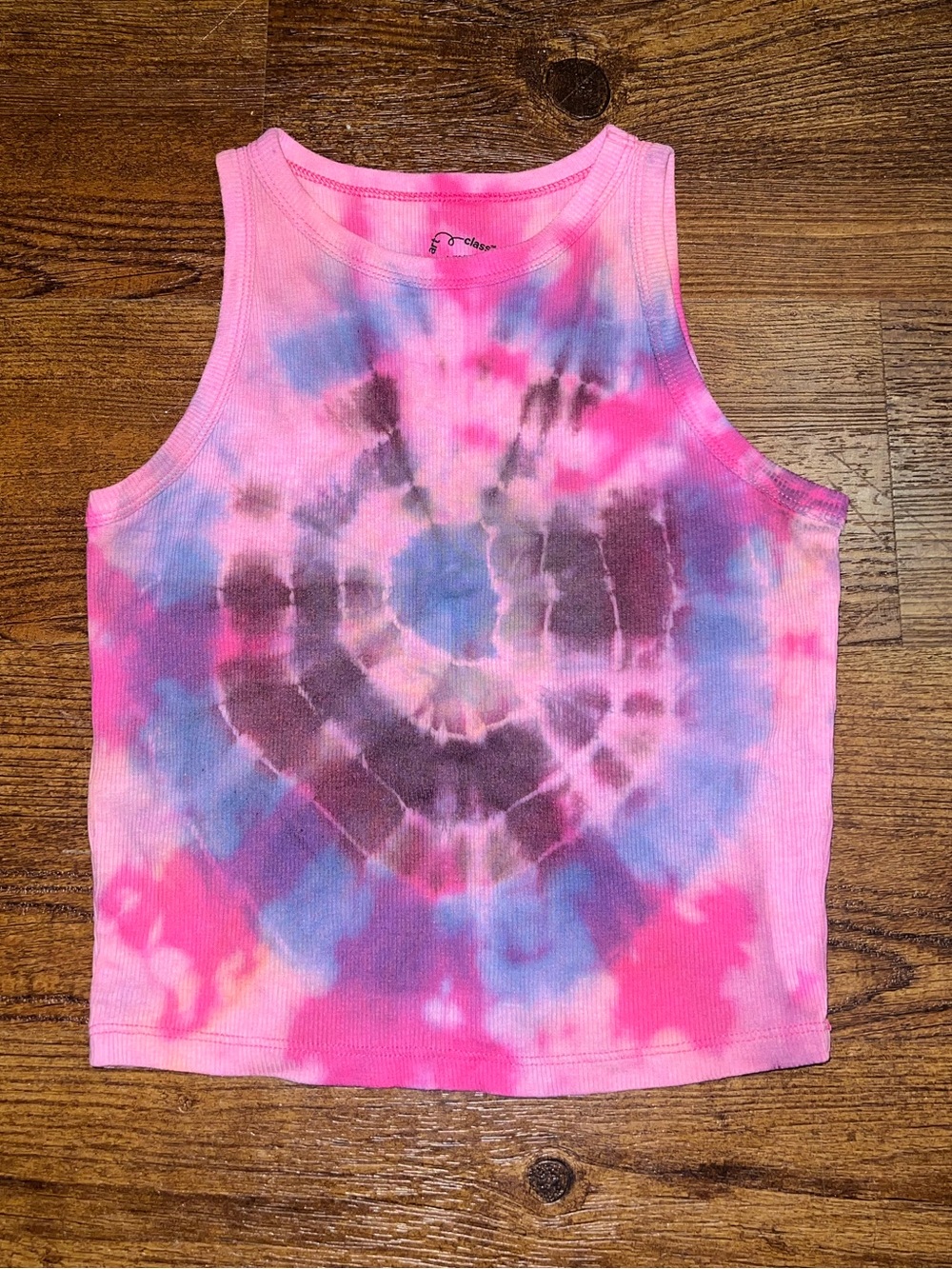 Art Class Hot Pink Custom Geode Tie-Dye Ribbed Sleeveless Tank Top Girls Size L